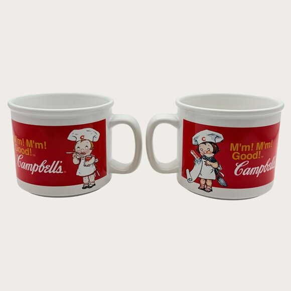 Vintage Campbells Soup Mugs Set Of 2 White Red Ceramic Cups 2004 - Picture 3 of 8